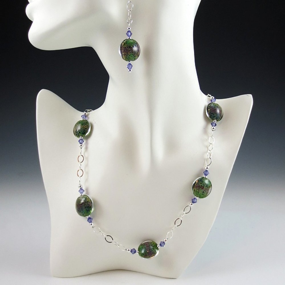 Lampwork, Crystal, & Sterling Necklace/Earring Set